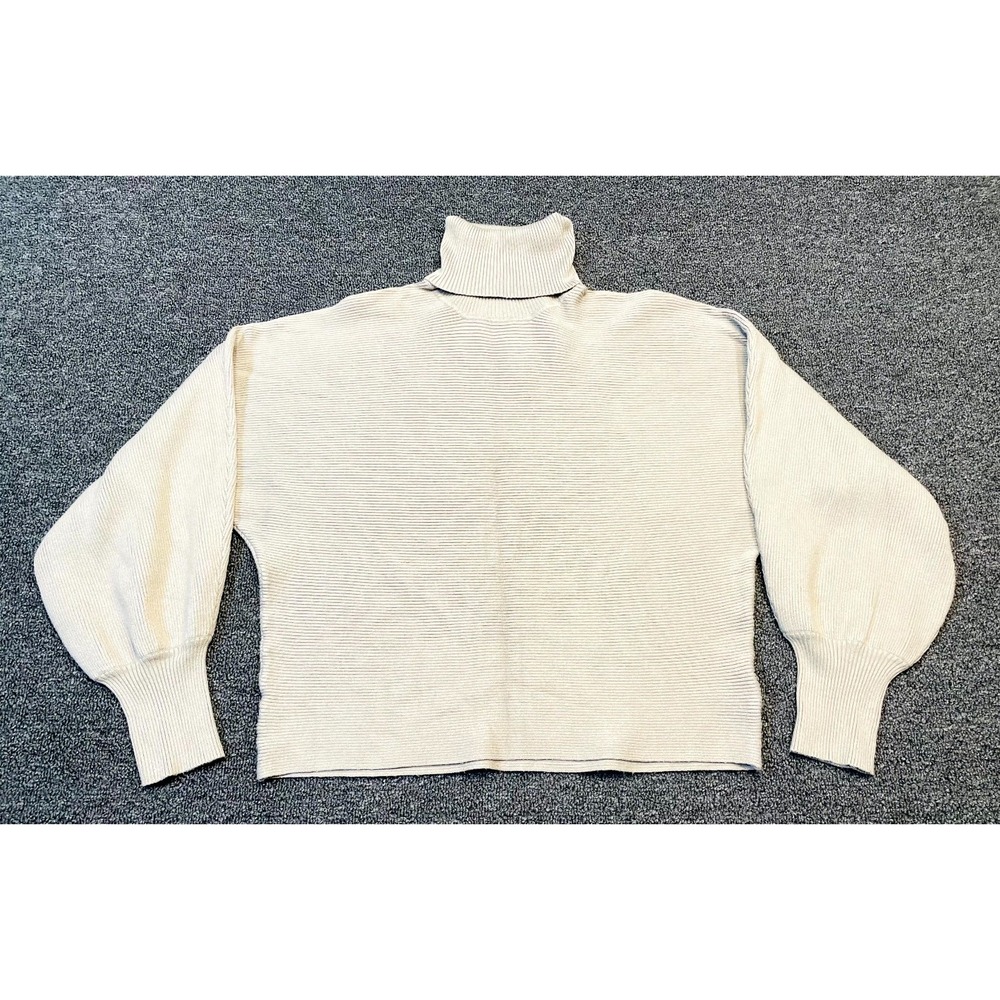 Pink Rose Sweater Womens Large Beige Ribbed Knit Winter Long Sleeve Turtle Neck